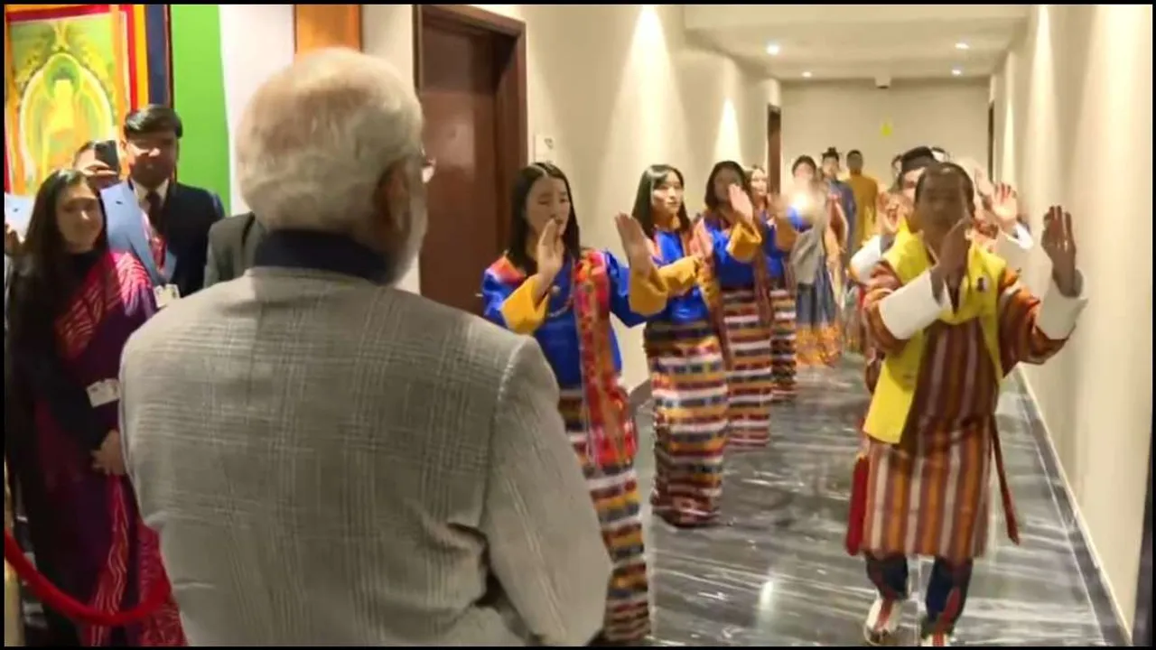 Prime Minister Narendra Modi watching the garba performance in Thimphu, Bhutan