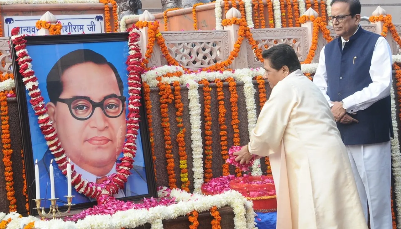 Mayawati paying tributes to Dr. Bhimrao Ambedkar