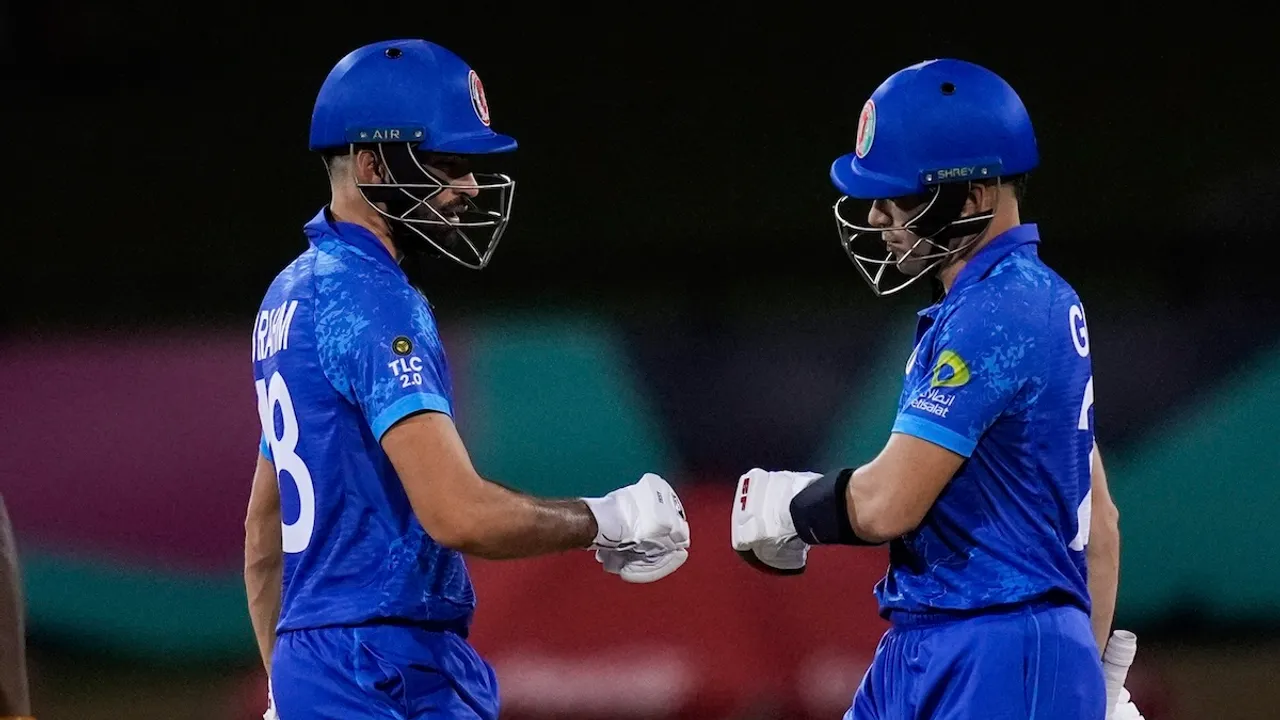 Afghanistan batsmen Ibrahim Zadran, left, and Rahmanullah Gurbaz