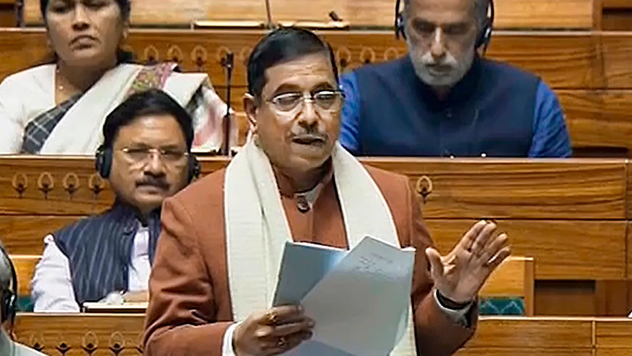 Union Minister Pralhad Joshi speaks in the Lok Sabha during the Winter session of Parliament