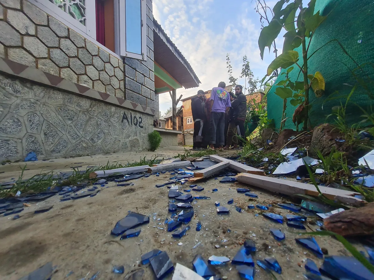 The site of encounter where a terrorist was killed at Hoowra village in south Kashmir's Kulgam district