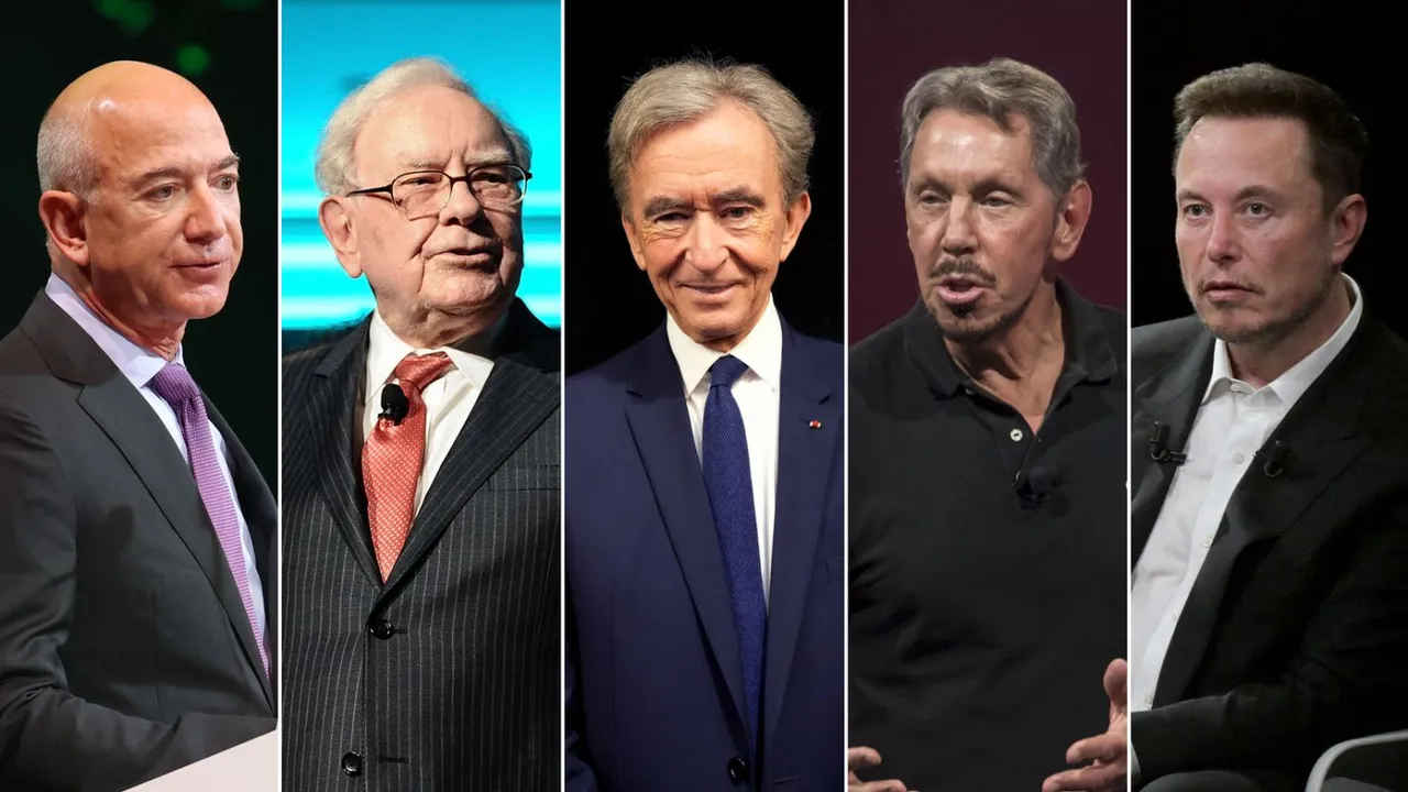 Jeff Bezos, Warren Buffett, Bernard Arnault, Larry Ellison and Elon Musk
