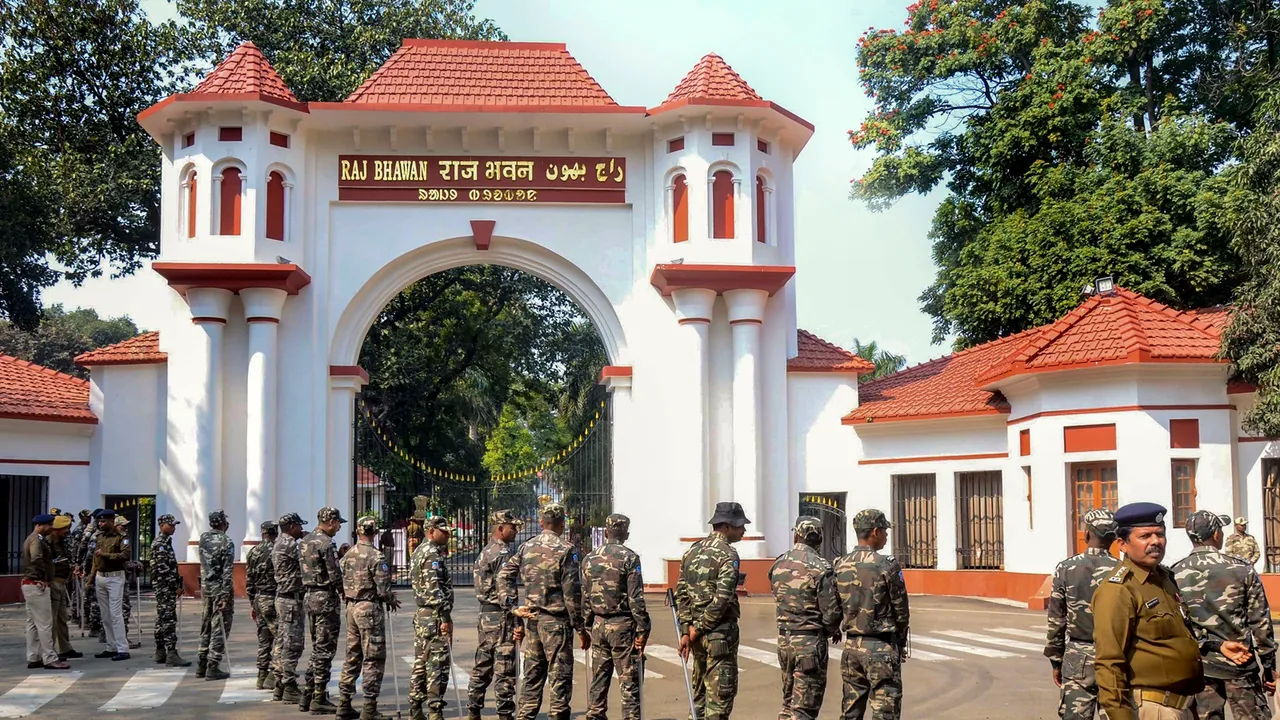 Security personnel outside the Jharkhand Raj Bhavan in Ranchi