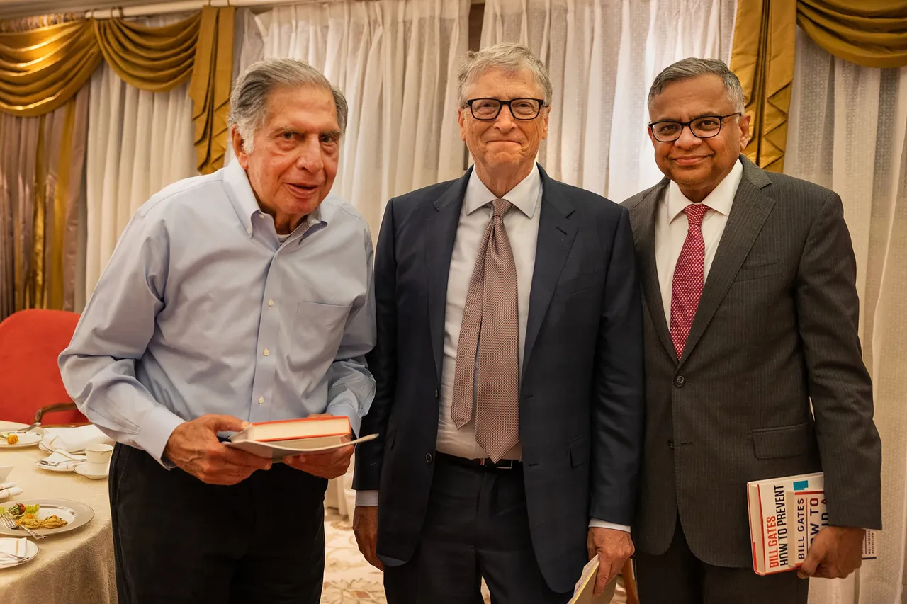 Bill Gates meets Ratan Tata and N. Chandrasekaran