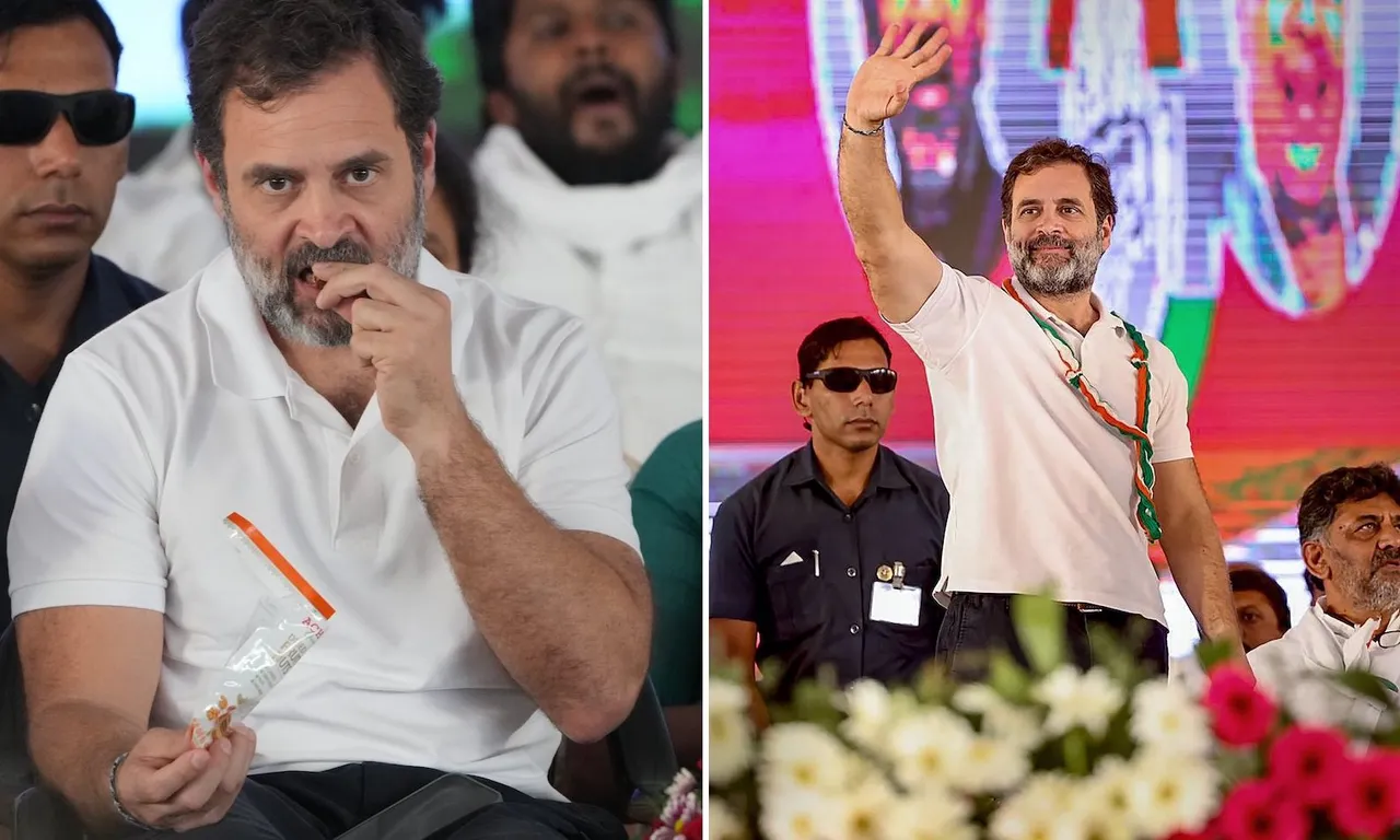 Congress leader Rahul Gandhi at a public meeting ahead of Assembly polls in Kolar on April 16