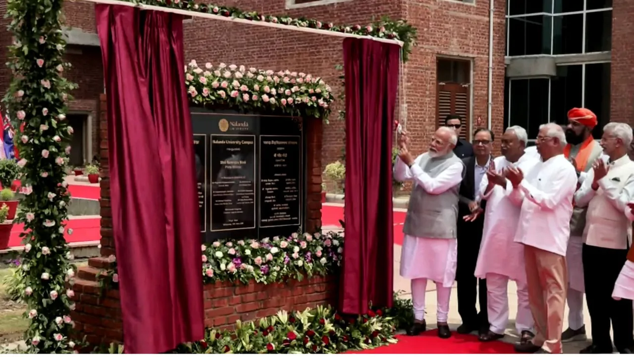 Prime Minister Narendra Modi inaugurates the new campus of Nalanda University at Rajgir, in Nalanda district, Wednesday, June 19, 2024.