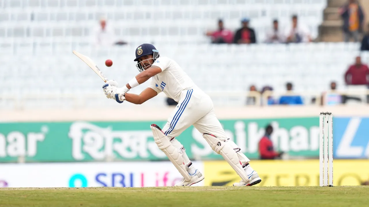 India's batter Dhruv Jurel plays a shot during the third day of the fourth Test cricket match between India and England, in Ranchi