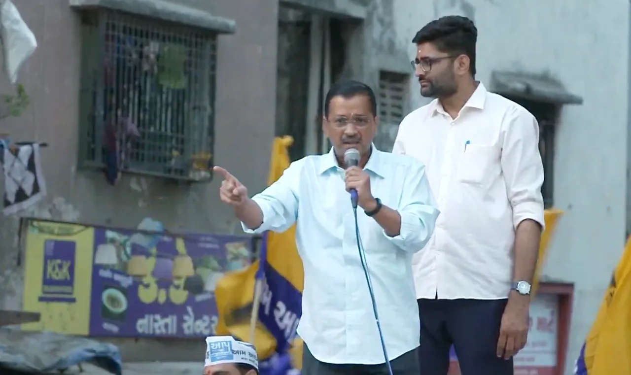 Arvind Kejriwal during his road show in Surat