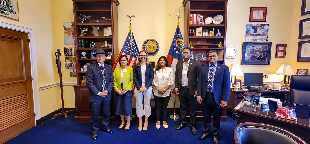 Indian-Americans meet a US lawmaker as they observe India Advocacy Day, at the US Capitol in Washington DC, USA