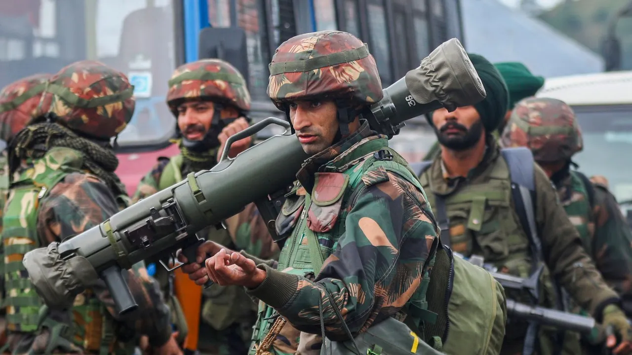 Security personnel amid high alert after a Village Defence Guards (VDG) member was killed while fighting terrorists in the Basantgarh area, in Udhampur district, Monday, April 29, 2024