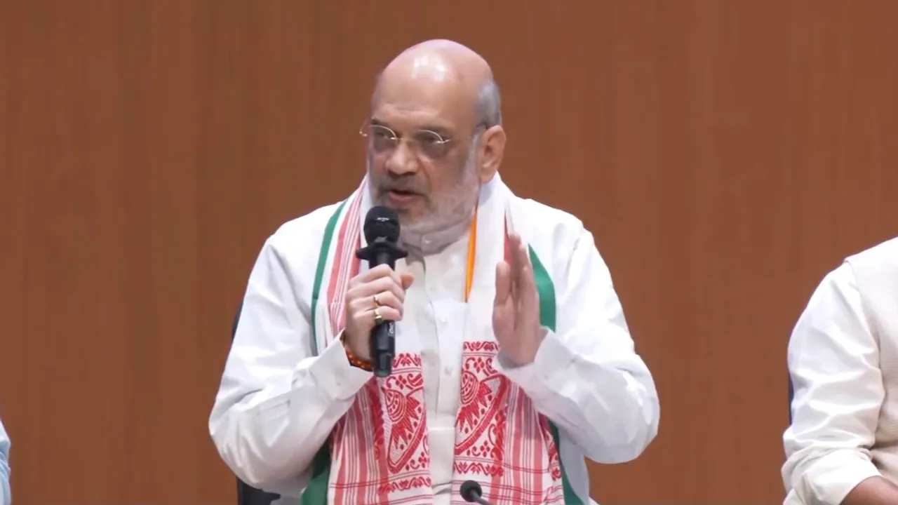 Amit Shah addresses a press conference in Guwahati