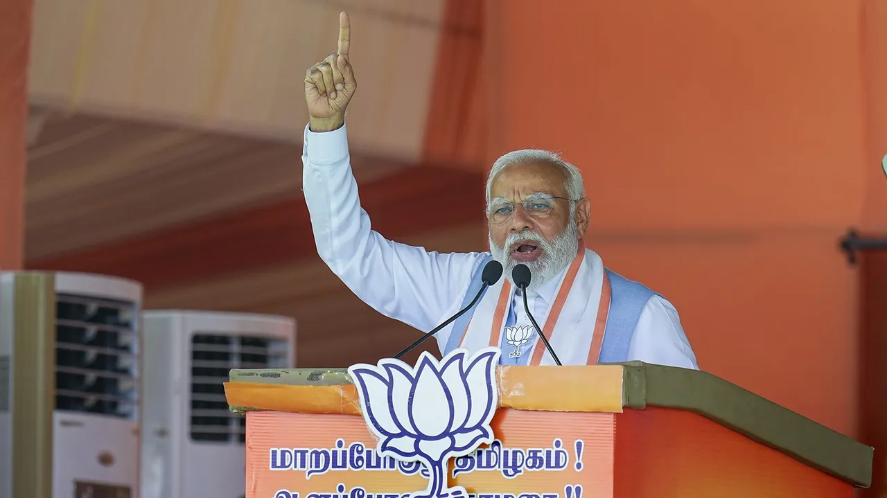 Prime Minister Narendra Modi addressing the valedictory of BJP state unit President K Annamalai's state-wide yatra