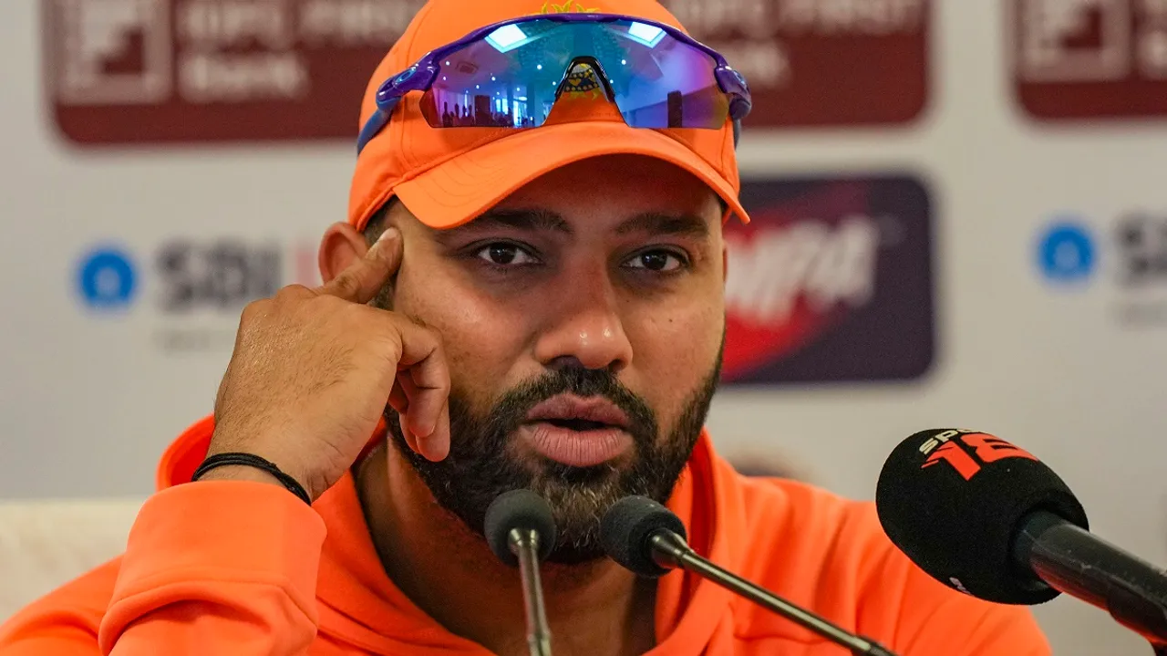 Indian captain Rohit Sharma addressing a press conference in Dharamshala