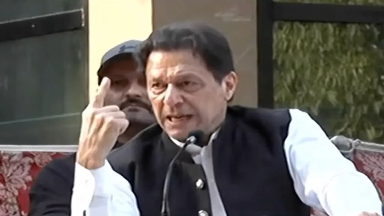 Imran Khan addressing PTI workers at his Zaman Park residence