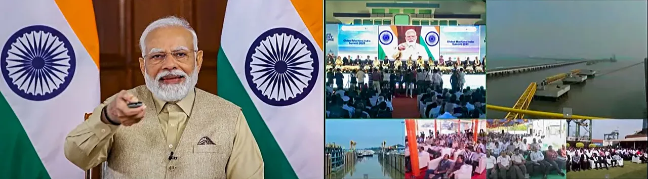 Prime Minister Narendra Modi attends the inauguration of the Global Maritime India Summit (GMIS) 2023 via a video conference, on Tuesday