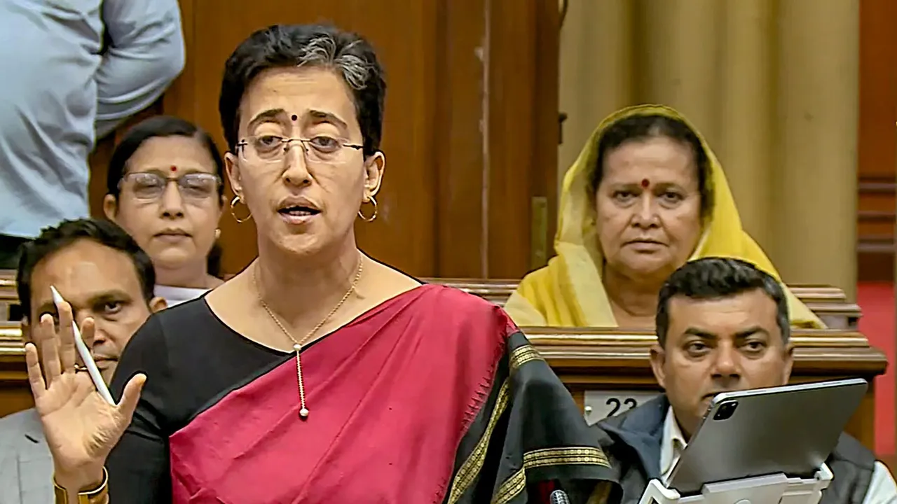 Delhi Finance Minister Minister Atishi Singh presents the Delhi State Budget 2024-25 in the Assembly, in Delhi