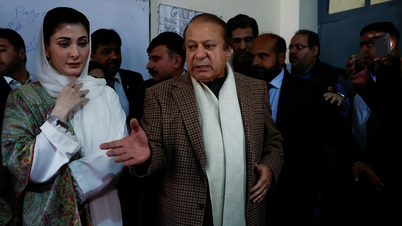 Former Prime Minister Nawaz Sharif speaks to members of the media as he arrives to cast his vote at a polling station during the general election in Lahore, Pakistan, February 8, 2024. REUTERS/Navesh Chitrakar
