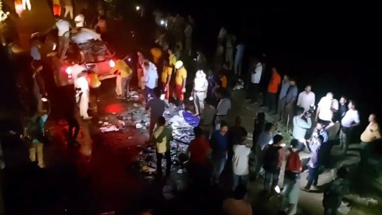 Rescue operation underway after a Kolkata-bound bus fell from a bridge, in Jajpur district, Odisha, Monday, April 15, 2024. At least five persons died and 40 others were injured in the accident, according to police.