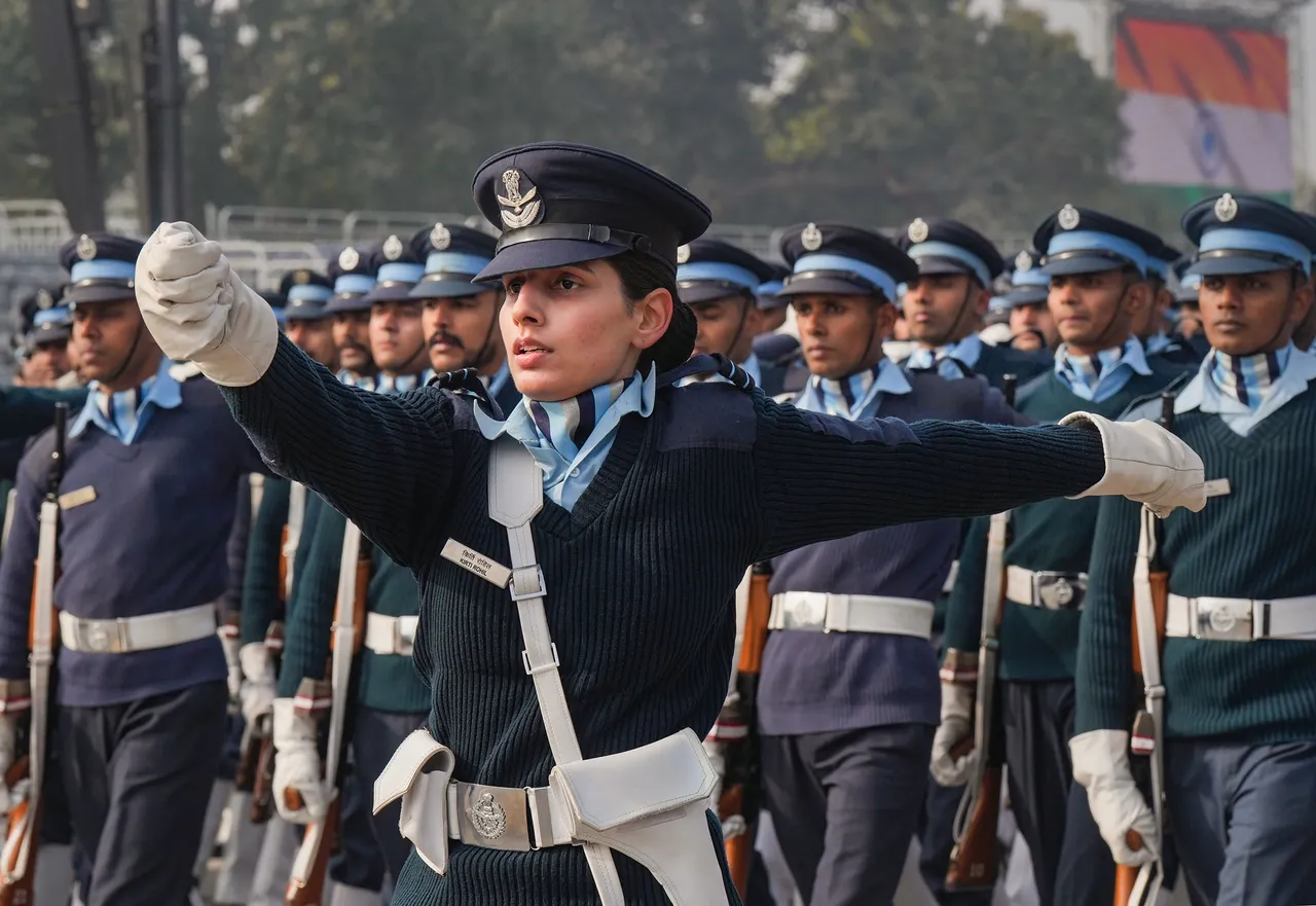 Indian Air Force (IAF) personnel during rehearsals for the upcoming Republic Day Parade at the Kartavya Path, in New Delhi