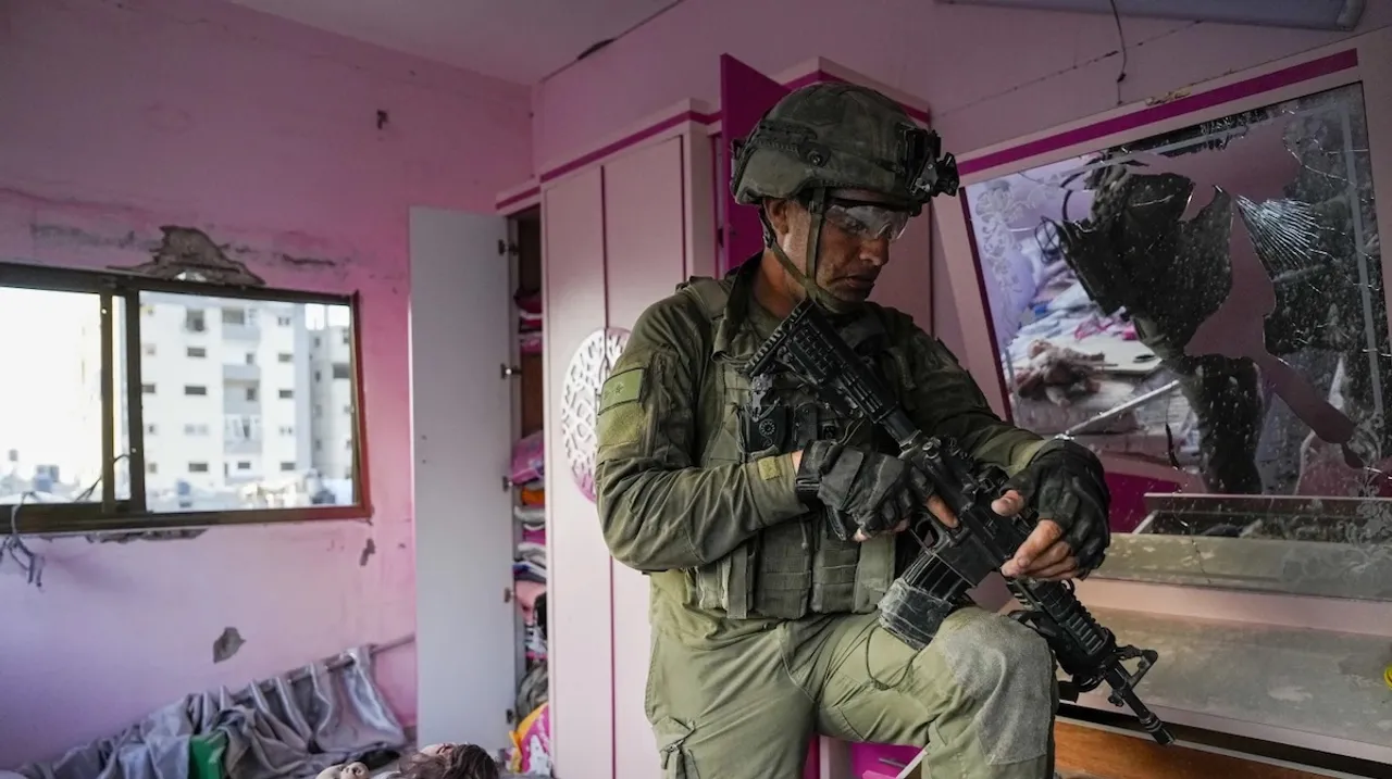 Israeli military personnel in a Gaza apartment