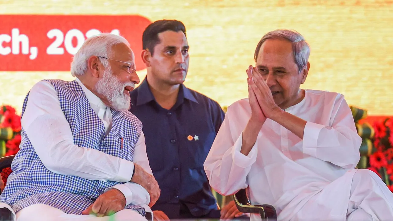 Prime Minister Narendra Modi with Odisha Chief Minister Naveen Patnaik during inauguration and foundation stone laying of various projects at Chandikhol, in Jajpur district
