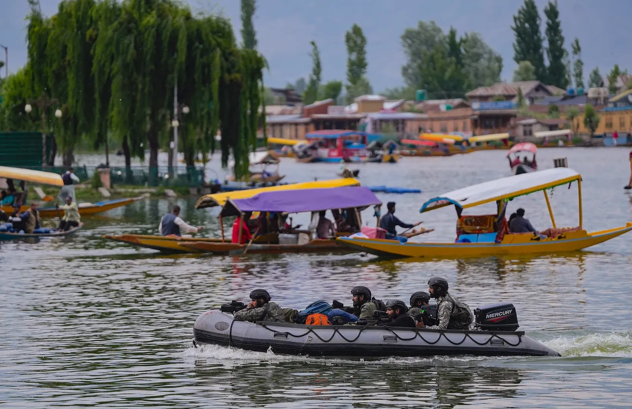 Marine Commandos (MARCOS), the Special Forces unit of the Indian Navy, patrol the Dal Lake, in Srinagar, Wednesday, May 17, 2023. MARCOS are deployed in Jammu and Kashmir as part of stringent security arrangements ahead of the G20 meetings