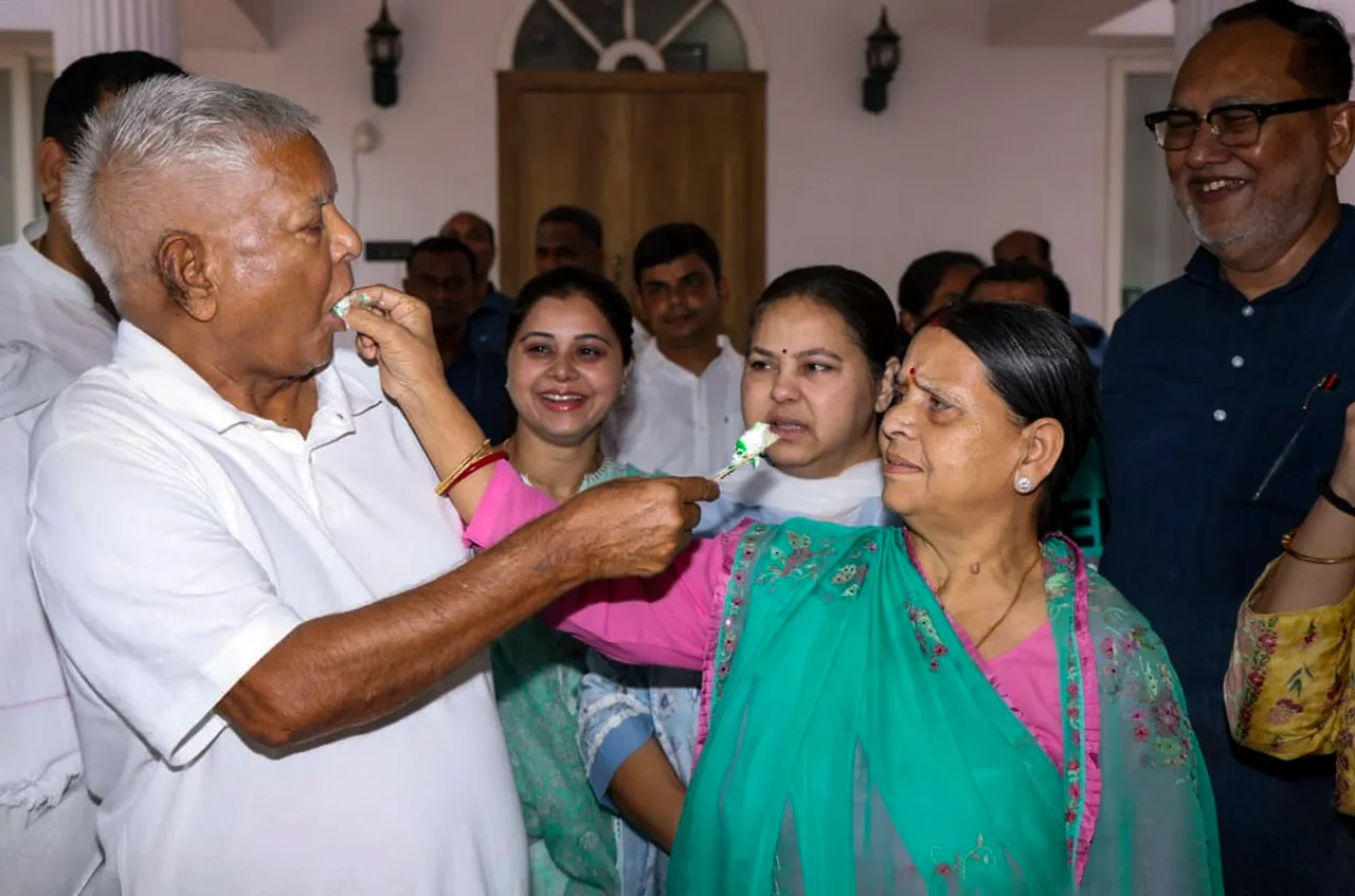 Rashtriya Janata Dal (RJD) President Lalu Prasad Yadav with his family members celebrates his 76th birth day, in Patna