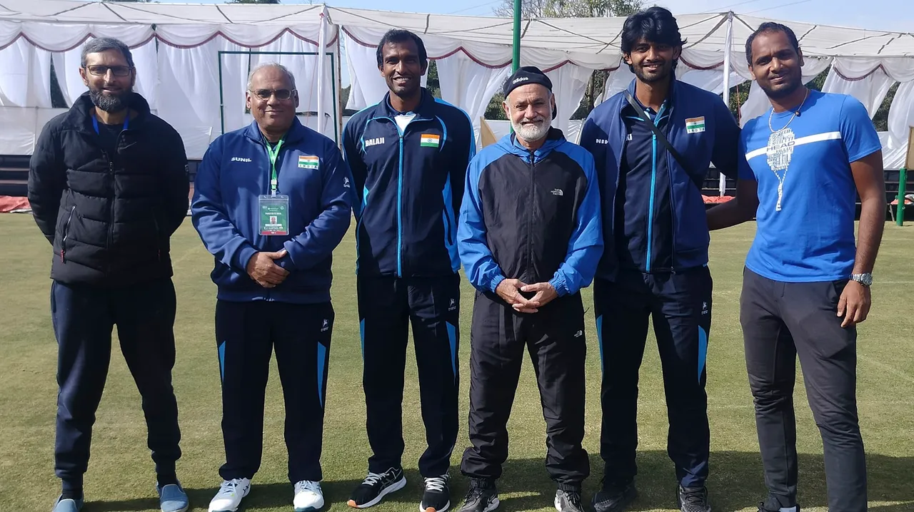 Indian Davis Cup team members at a training session, in Islamabad, Thursday, Feb. 1, 2024