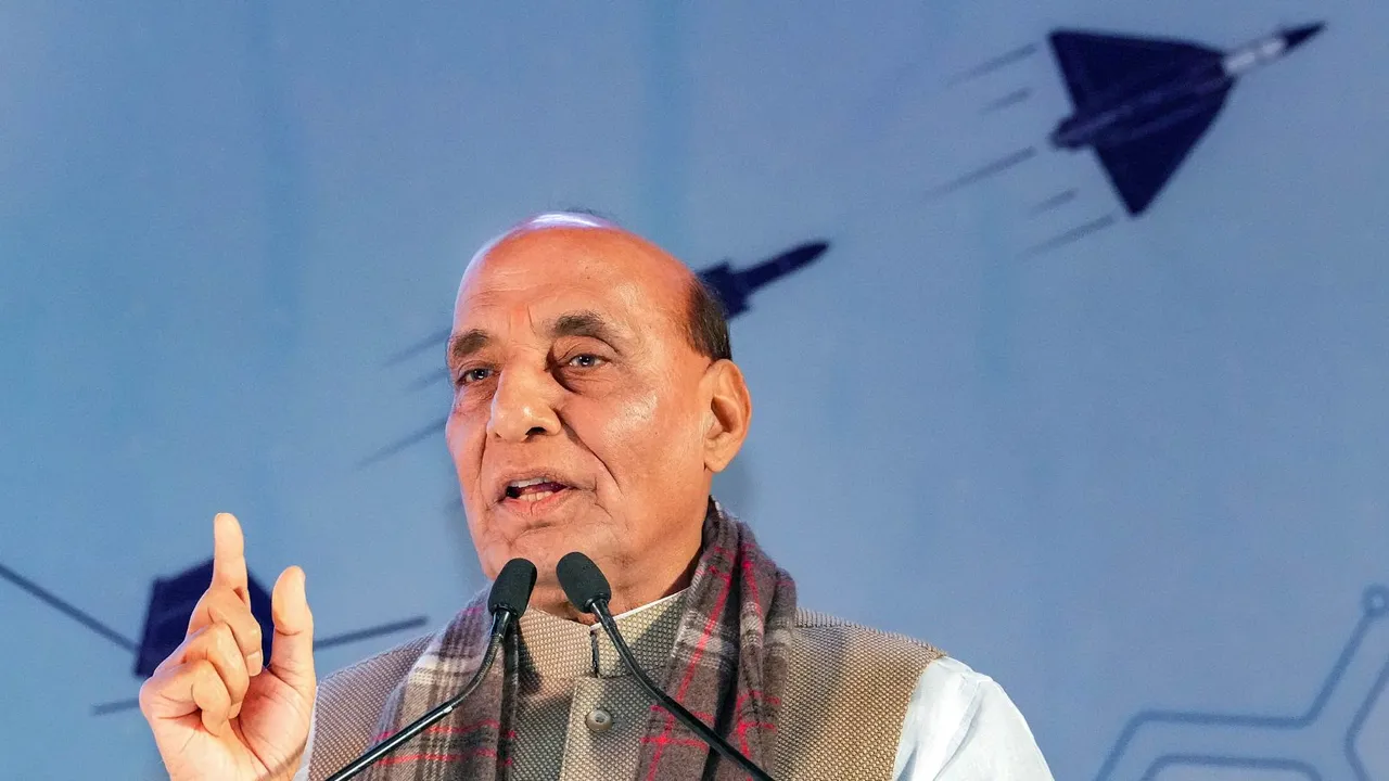 Union Defence Minister Rajnath Singh speaks at the DefConnect 2024 event, organised by Innovations for Defence Excellence-Defence Innovation Organisation (iDEX-DIO), at Manekshaw Centre, in New Delhi, Monday,