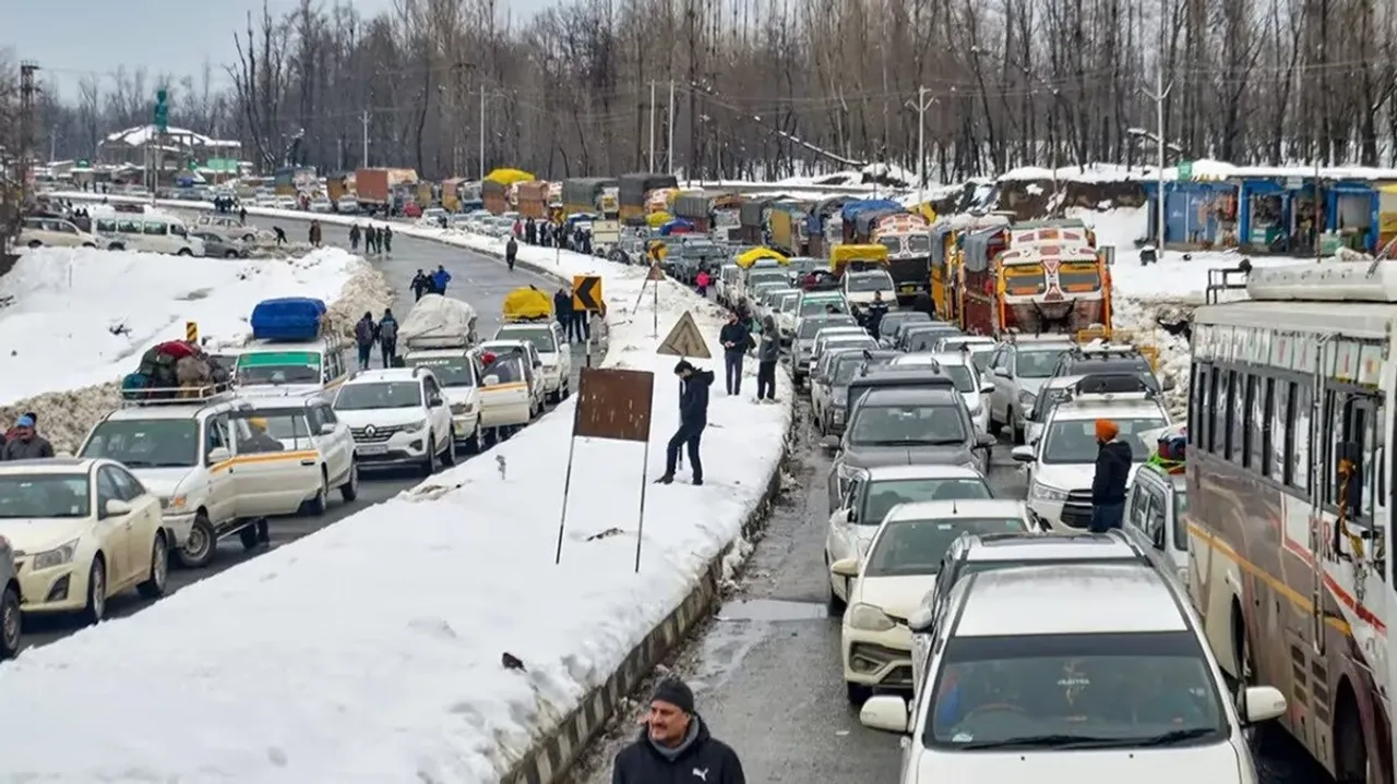 Traffic jam national highway blocked