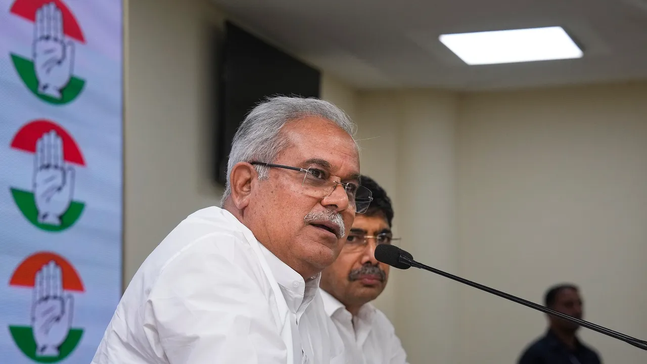 Chhattisgarh Chief Minister Bhupesh Baghel addresses a press conference, at AICC Headquarters in New Delhi