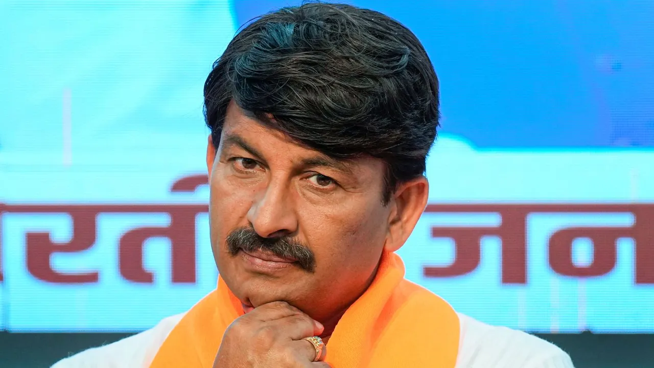 BJP candidate from Delhi for the upcoming Lok Sabha election Manoj Tiwari during a press conference, in New Delhi