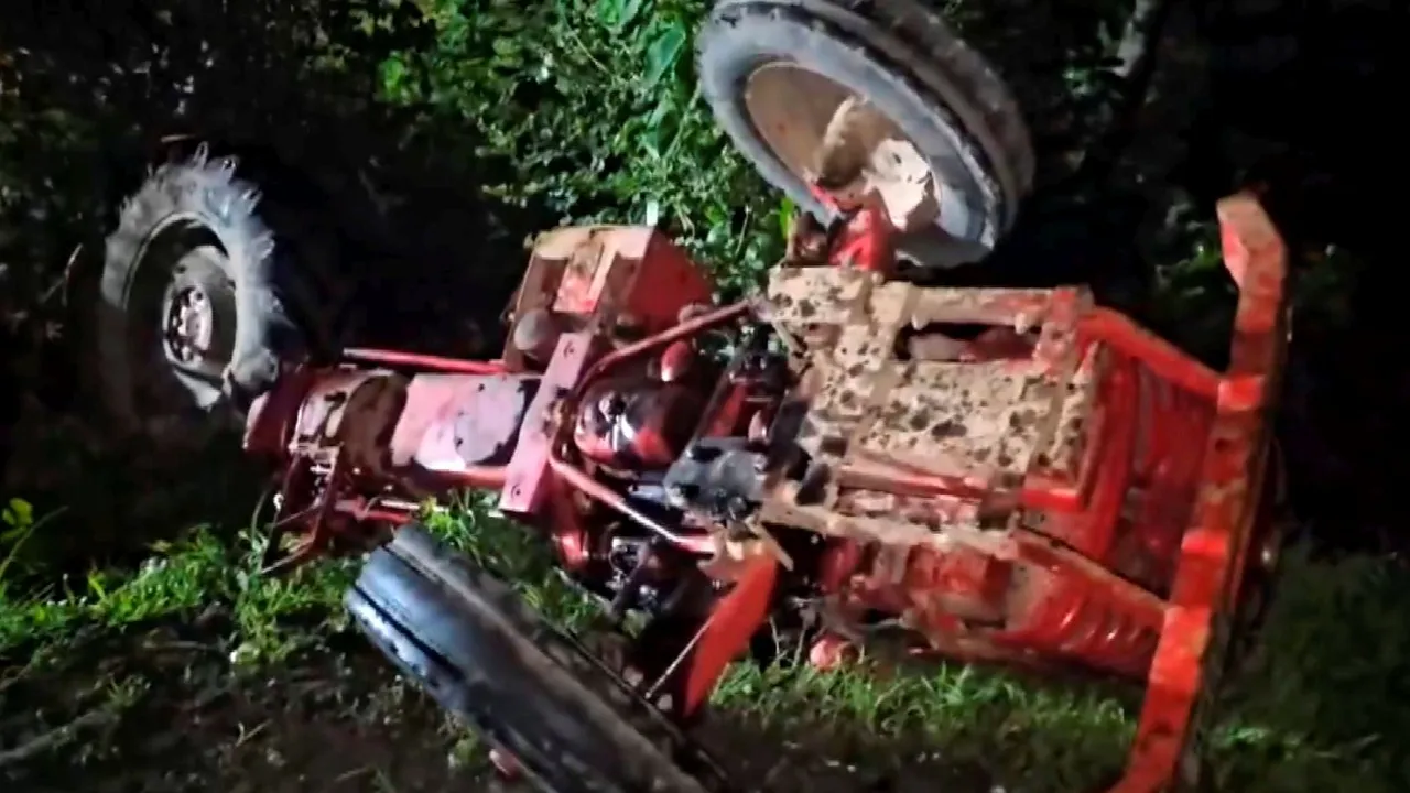 A damaged tractor after its collision with a bus on the Mumbai-Pune Expressway, on Tuesday, July 16, 2024.