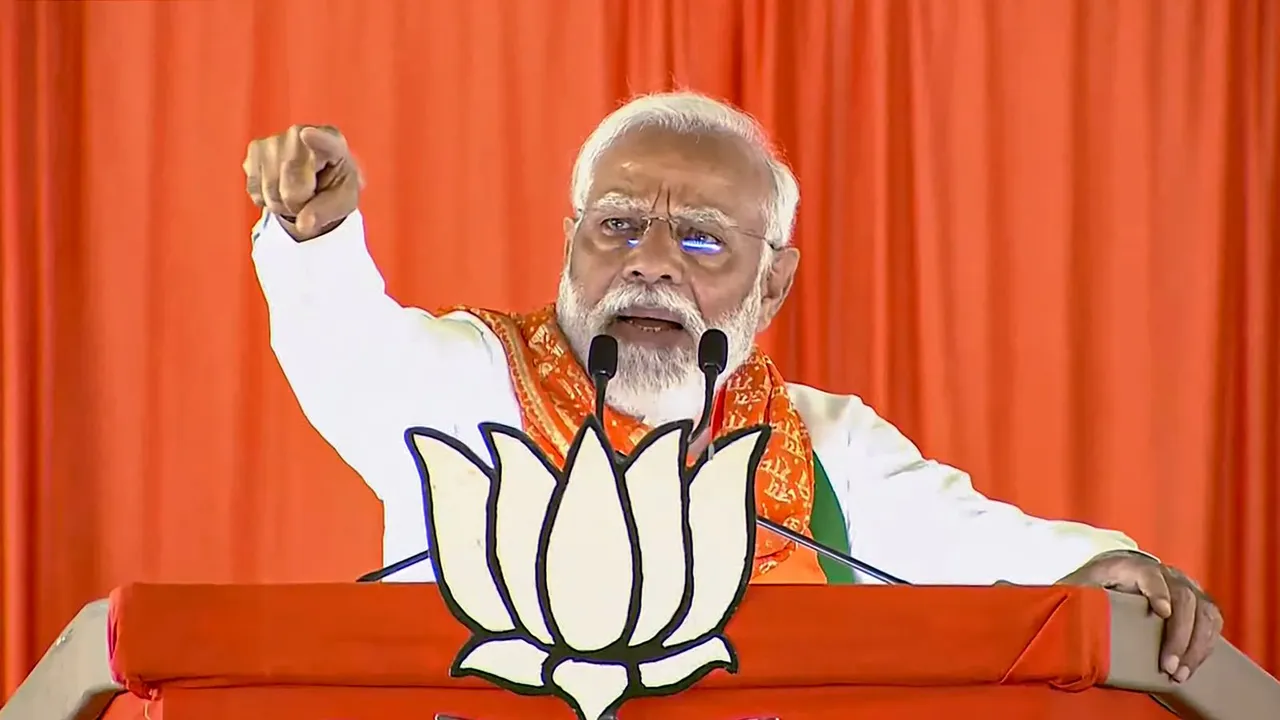 Prime Minister Narendra Modi addresses a public meeting in Jagtial, Telangana