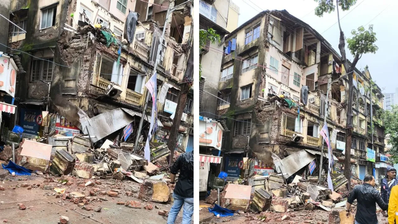 Part of a building called Sai Dunisha collapsed at around 10.30am opposite to Grant Road station (West) in Mumbai 