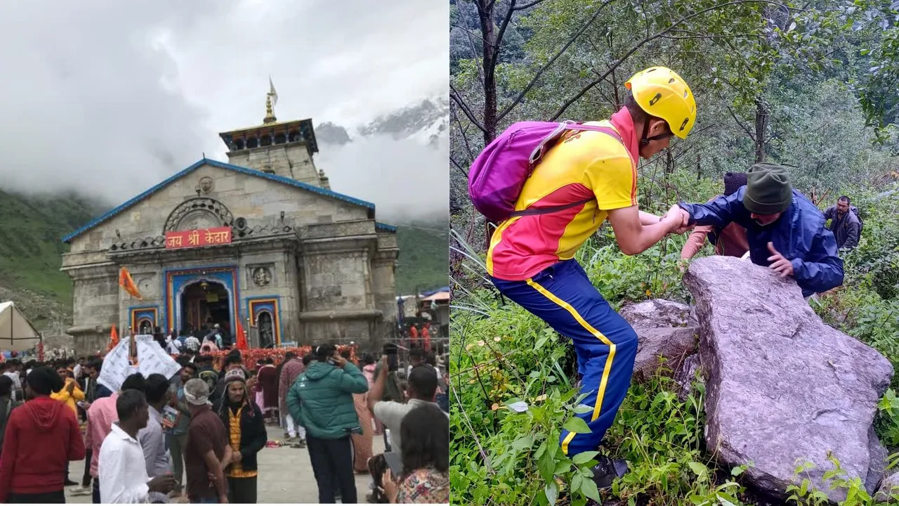 Officials during a rescue operation for stranded Kedarnath pilgrims, in Rudraprayag district.