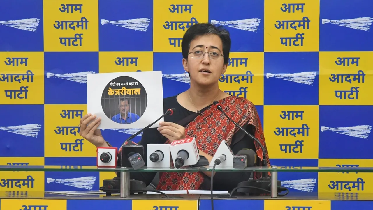 Senior AAP Leader Atishi addressed a press conference stating a change of profile pictures on social media from all AAP leaders and supporters at AAP Headquarters in New Delhi on March 25. 