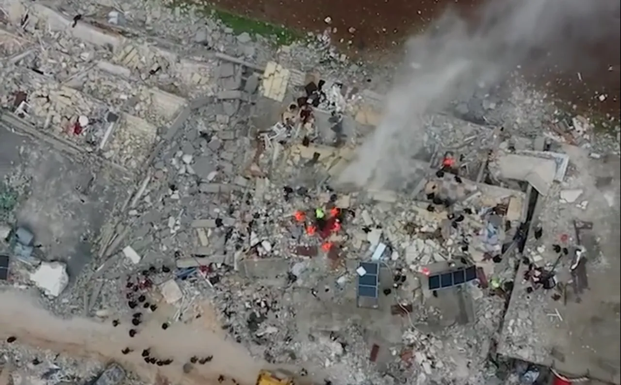 Syria earthquake drone video