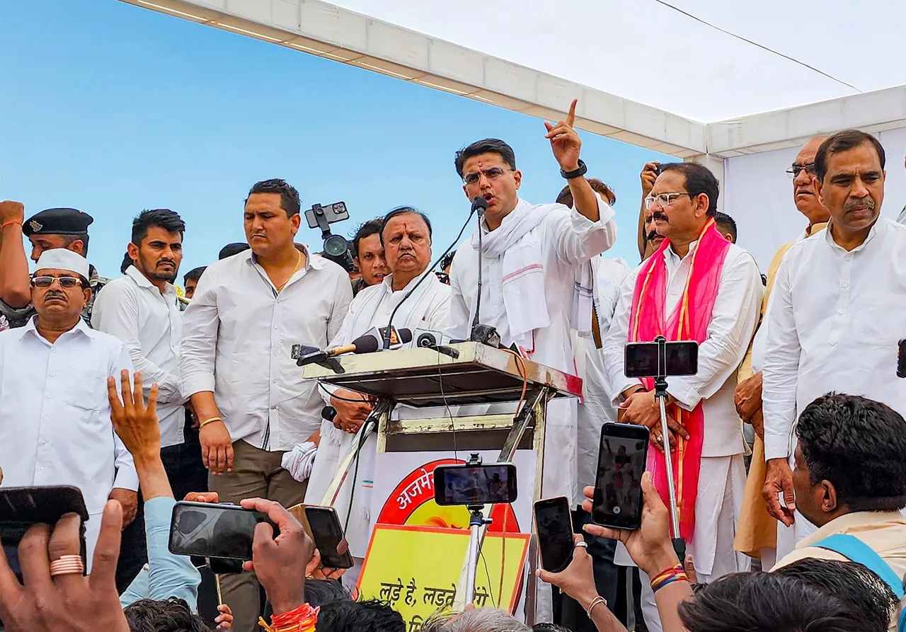 Congress leader Sachin Pilot during his Jan Sanghrah Yatra in Ajmer