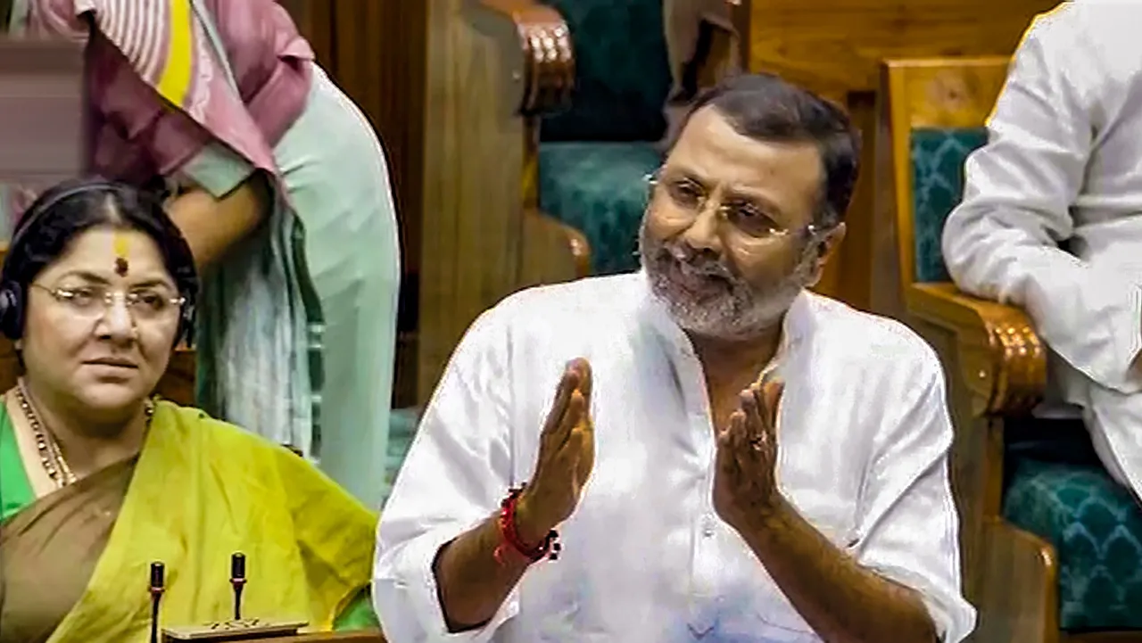 BJP MP Nishikant Dubey speaks in the Lok Sabha during the special session of the Parliament, in New Delhi