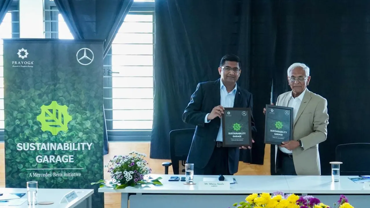 Launch of Sustainability Garage, Manu Saale, Managing Director and CEO of Mercedes-Benz Research and Development India and Dr. H S Nagaraja, Chief Mentor of Prayoga Institute of Education Research 