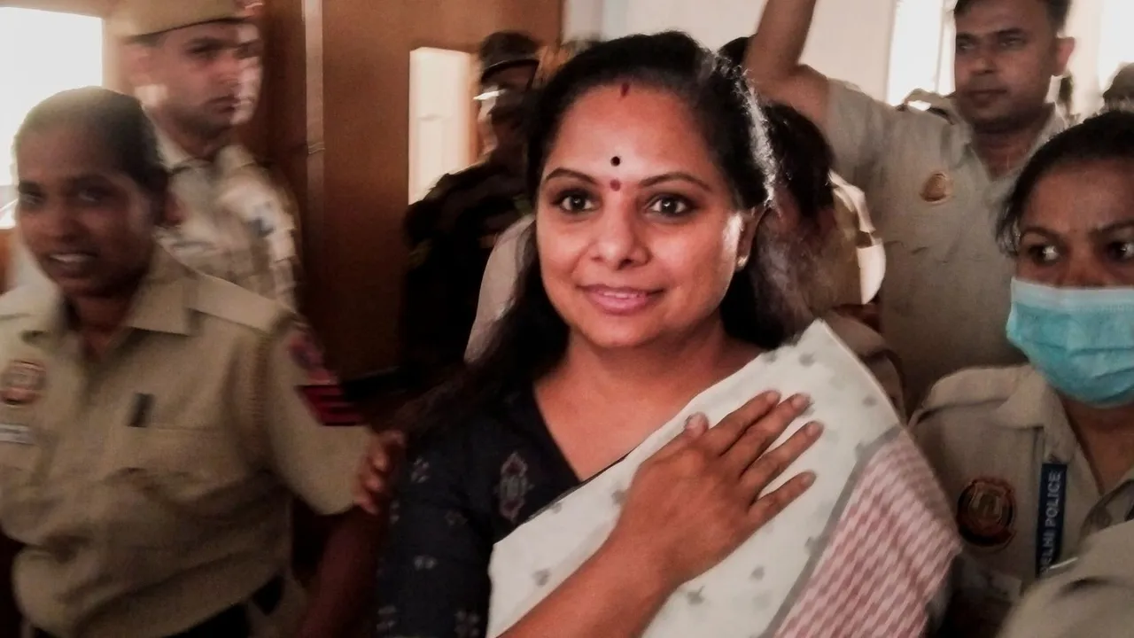 BRS leader K Kavitha being produced at the Rouse Avenue court in the Delhi excise policy-related money laundering case, Tuesday, in New Delhi, April 9, 2024