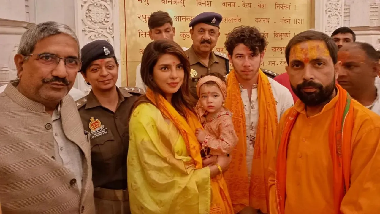 Priyanka Chopra and Nick Jonas with daughter Malti at Ram Mandir in Ayodhya