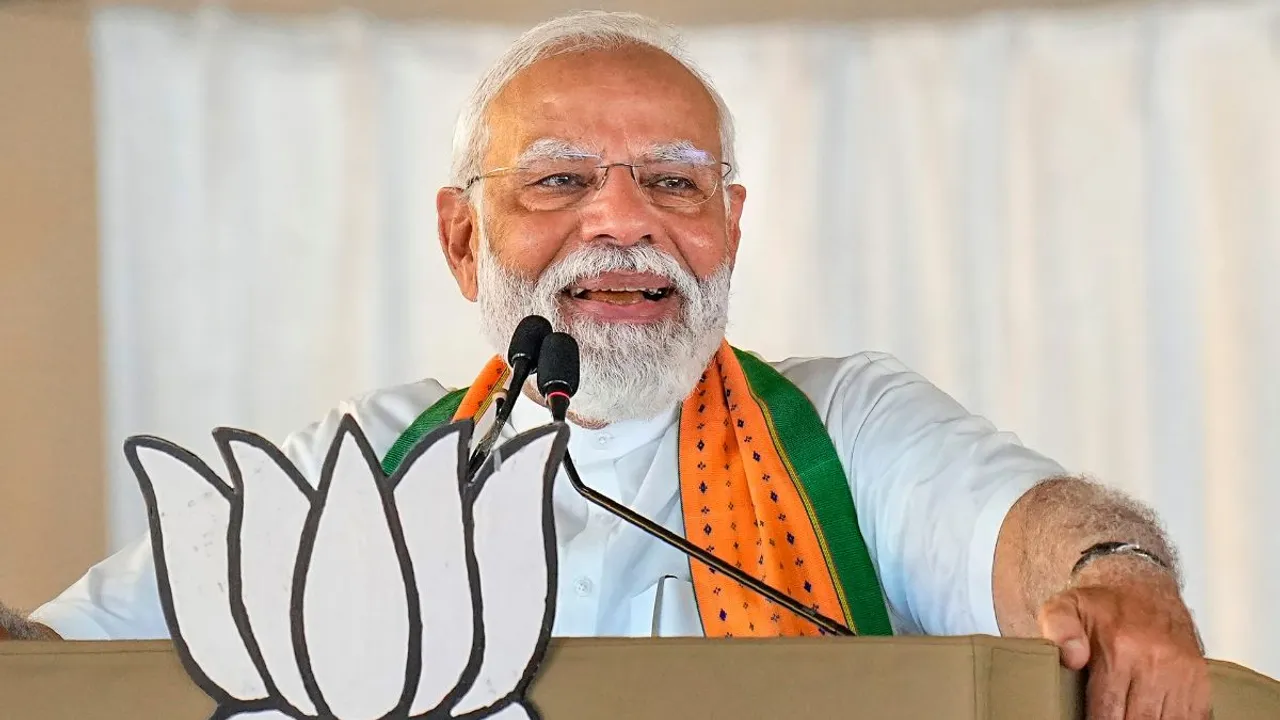 Prime Minister Narendra Modi addresses a public meeting, ahead of the Lok Sabha election, in Kanyakumari