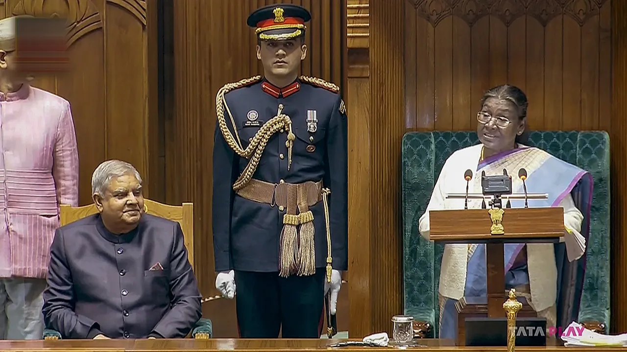 President Droupadi Murmu addresses the joint sitting of Parliament on the opening day of the Budget session