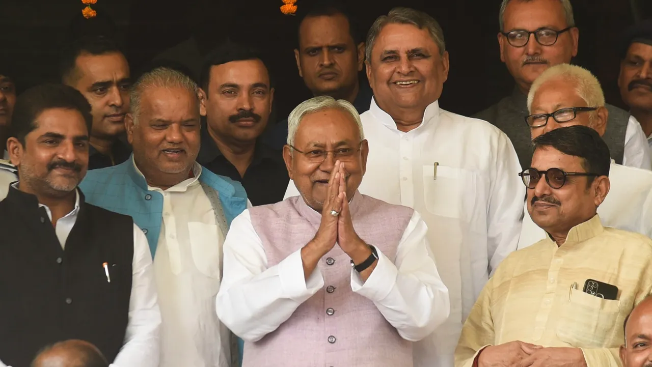 Bihar Chief Minister Nitish Kumar arrives to attend the Winter session of the State Assembly, in Patna