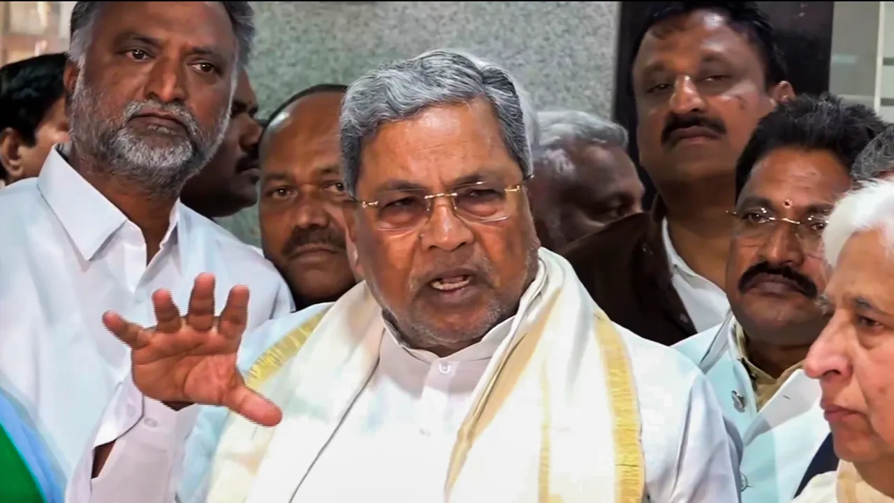 Karnataka Chief Minister Siddaramaiah addresses the media before the state Congress’s protest against the centre, in New Delhi