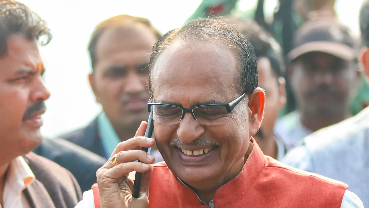 Madhya Pradesh Chief Minister Shivraj Singh Chouhan at his residence during counting of votes for MP Assembly elections, in Bhopal