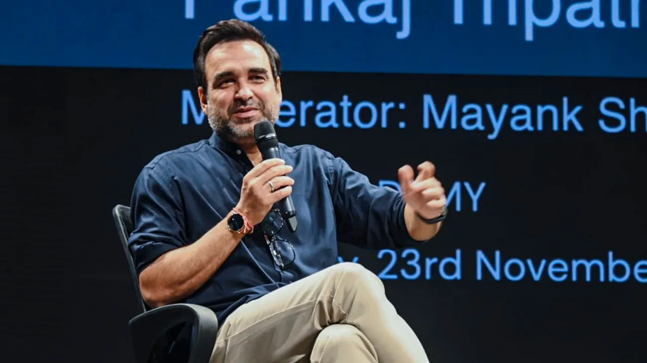 Actor Pankaj Tripathi speaks during an event ‘In Conversation: Unique Swagger in Every Role’, at Kala Academy, during 54th International Film Festival of India (IFFI), in Panaji