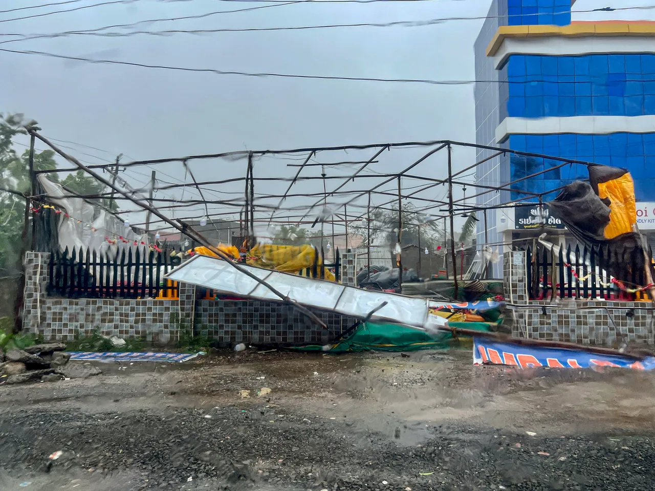 Damaged restaurant at Mandvi following the landfall of Cyclone Biparjoy, in Kutch district